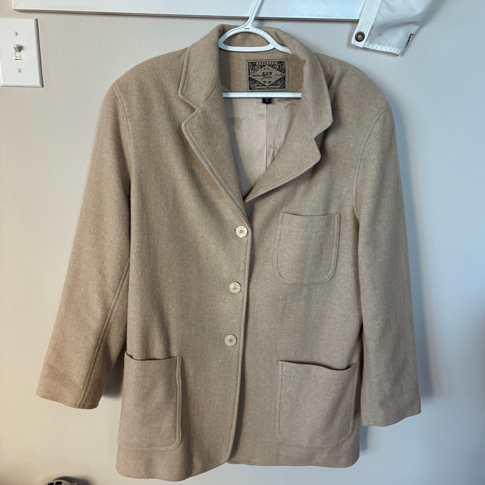 Vintage Express Women's Tan Blazer Coat Jacket Wool Cashmere Blend Size Medium